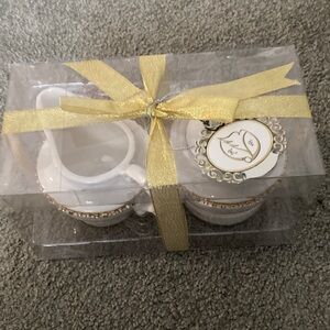 White Cream and Sugar set with faux dia. Trim